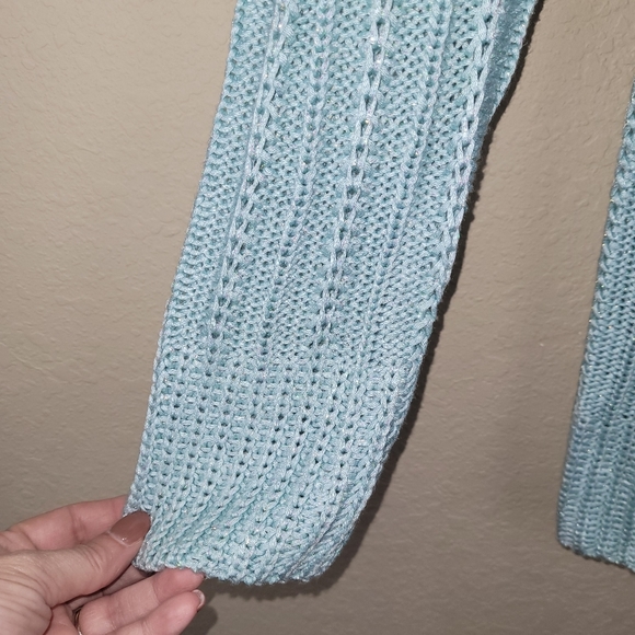Tribeca Studio Sweater Women‎ M Chunky Seafoam Sparkle Long Sleeve V-neck - Picture 3 of 11